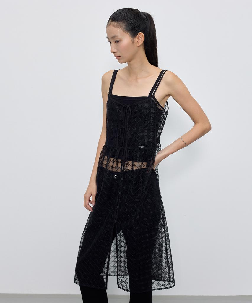 City Breeze Layered Lace Long Dress_Black