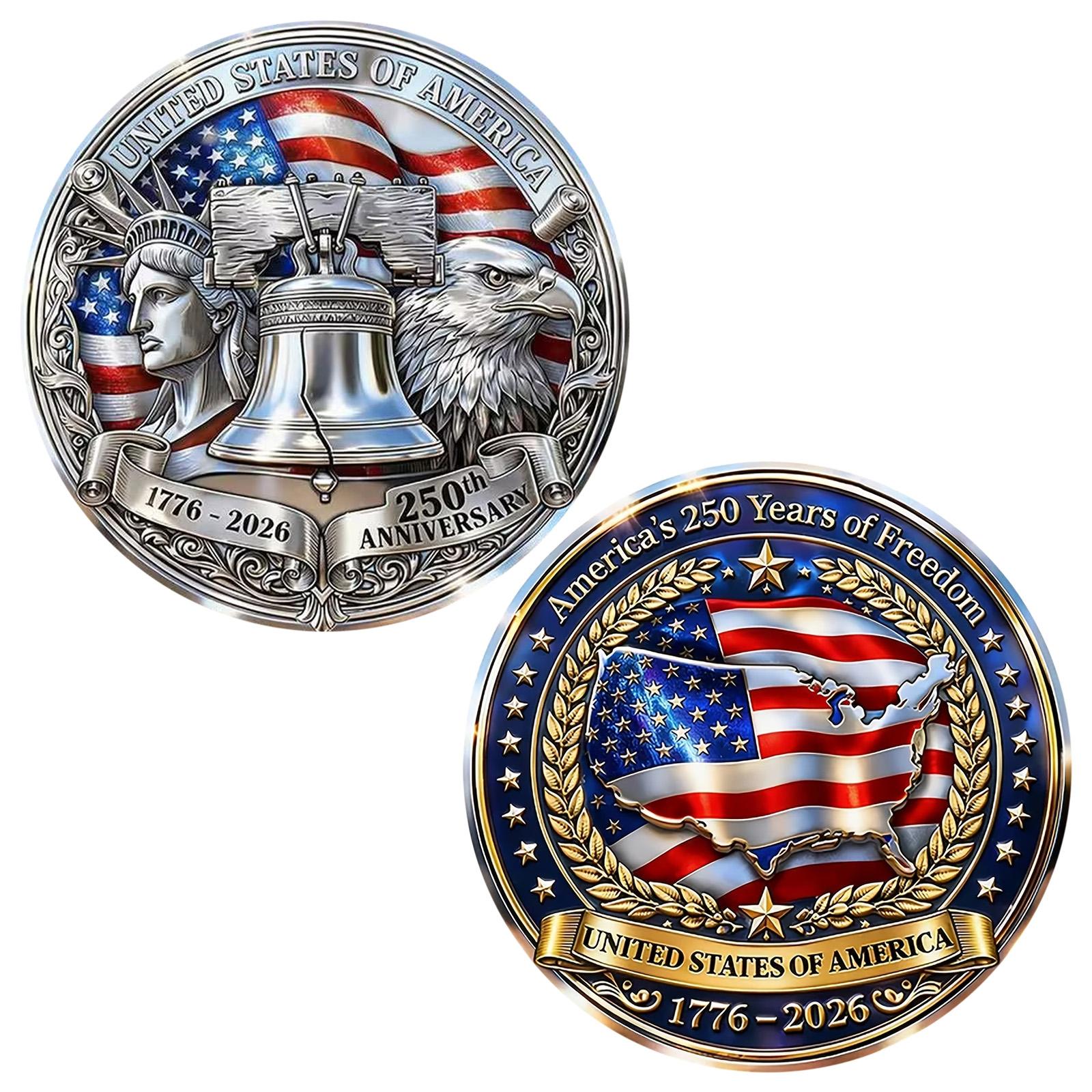 250th US Independence Anniversary Challenge Coin - 1776-2026, Honoring Declaration Of Independence Signing One Size