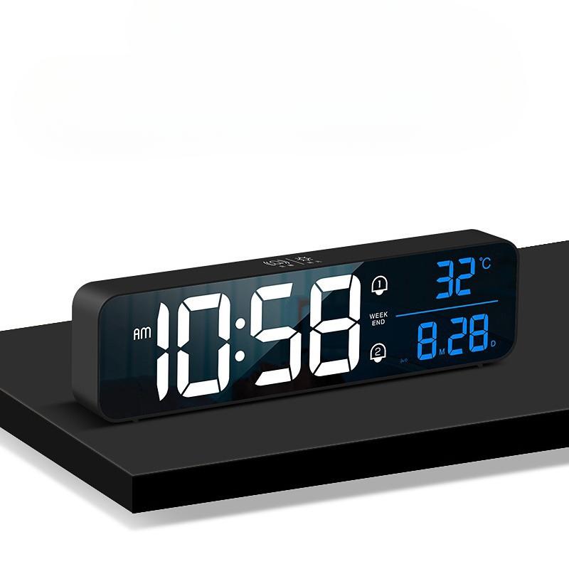 Charging Version Large Screen LED Digital Music Wall Clock Weekday Sleeping Table Clock 2 Alarm Clock Temperature Voice Control Model