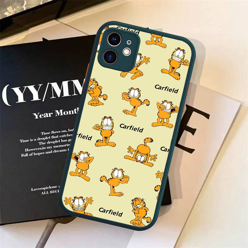Classic Comic Strip G-Garfield For iPhone 16 15 14 13 12 11 Pro Max X XS MAX Plus Translucent Black Phone Cover