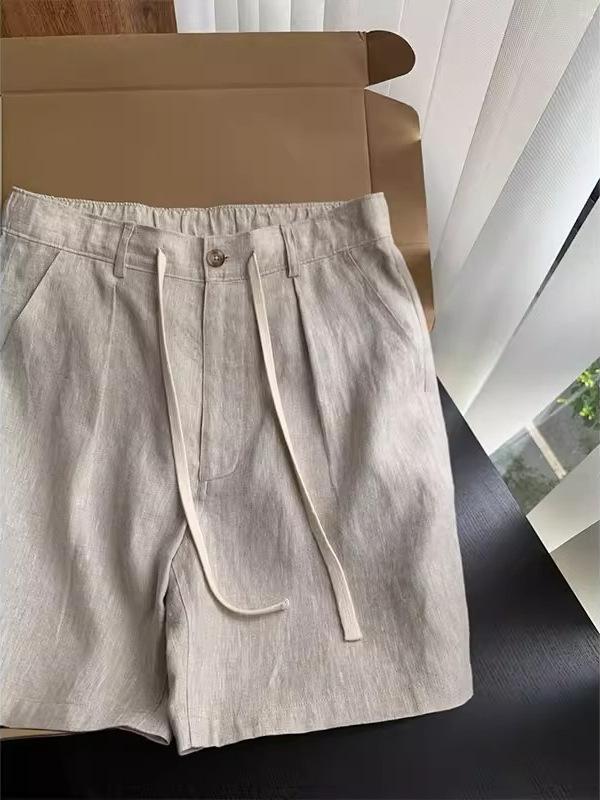 Men's Linen Shorts Summer New Drawstring Casual Straight Loose 5-Inch Breathable Beach Pants