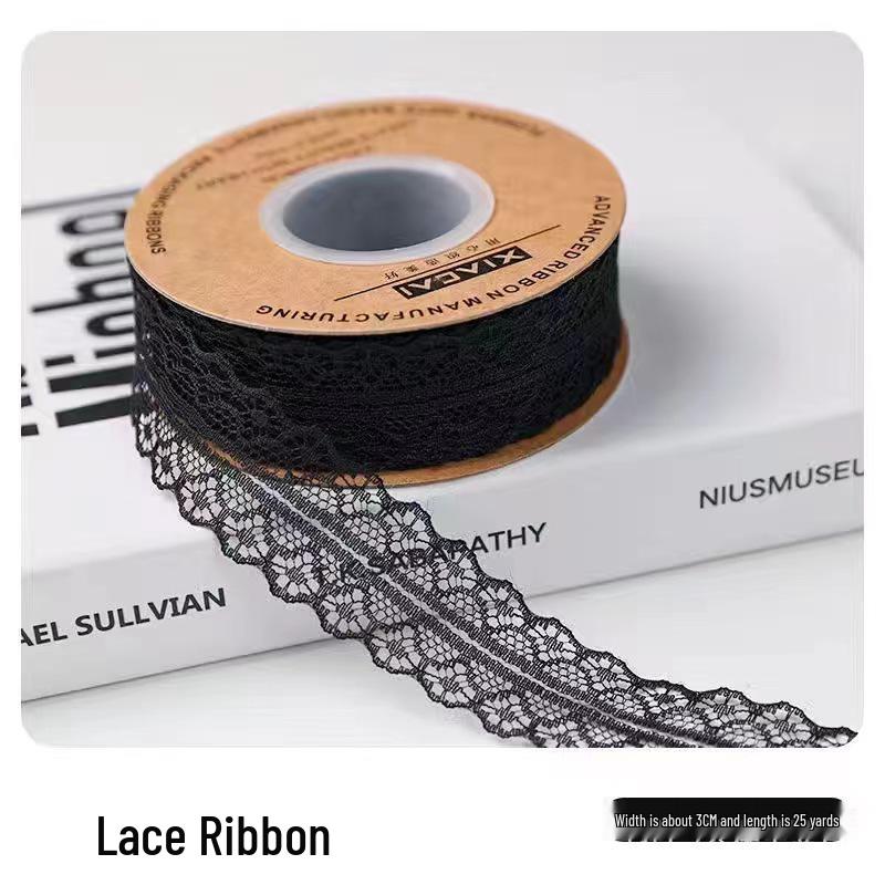 3cm Lace Edge Ribbon for Bouquet & Cake Decor, DIY Bow Streamer - Flower Design 25 & 50 Size