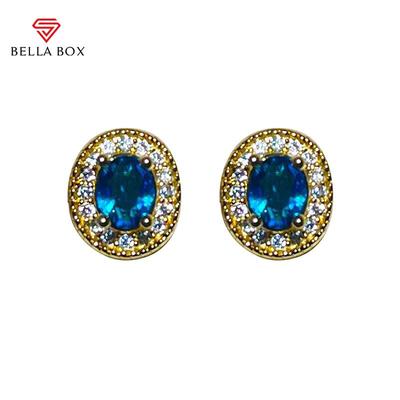 Orecchini a Lobo Classici Per Signora di Fascino Con Zircone Blu a Forma Ovale Regalo per Festa di Matrimonio Nuovi alla Moda
