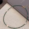 Luxury-lite Lapis Lazuli Style Xiaomi Pearl Beaded Necklace with An Emerald Zircon Pendant At The Clasp of The Collarbone Chain