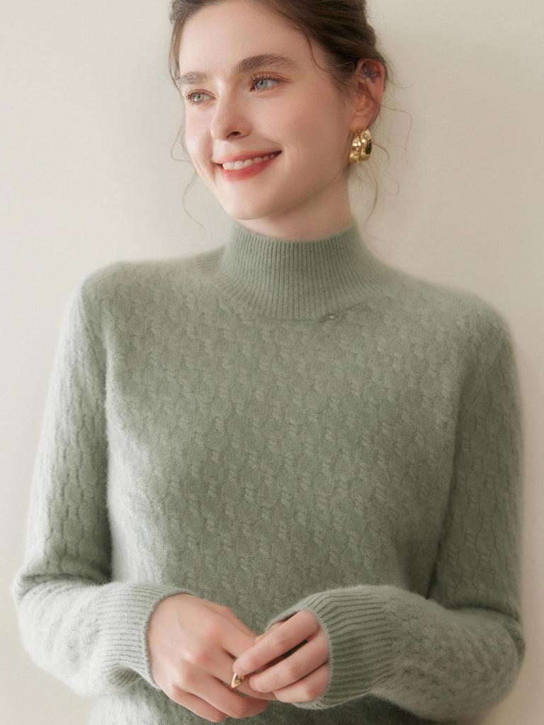 Women's Cashmere Cable Knit Sweater - Half-High Neck, Loose Fit, Versatile & Thickened for Autumn/Winter