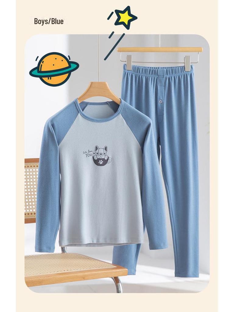 Dziecięcy ciepły komplet patchworkowy - Kontrastowy jesienno-zimowy zestaw dwuczęściowy w stylu mundurka szkolnego dla dzieci