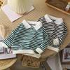 Kids' Striped Long-Sleeve Polo Shirt - 2023 Fall Collection with Turn-Down Collar for Boys & Girls