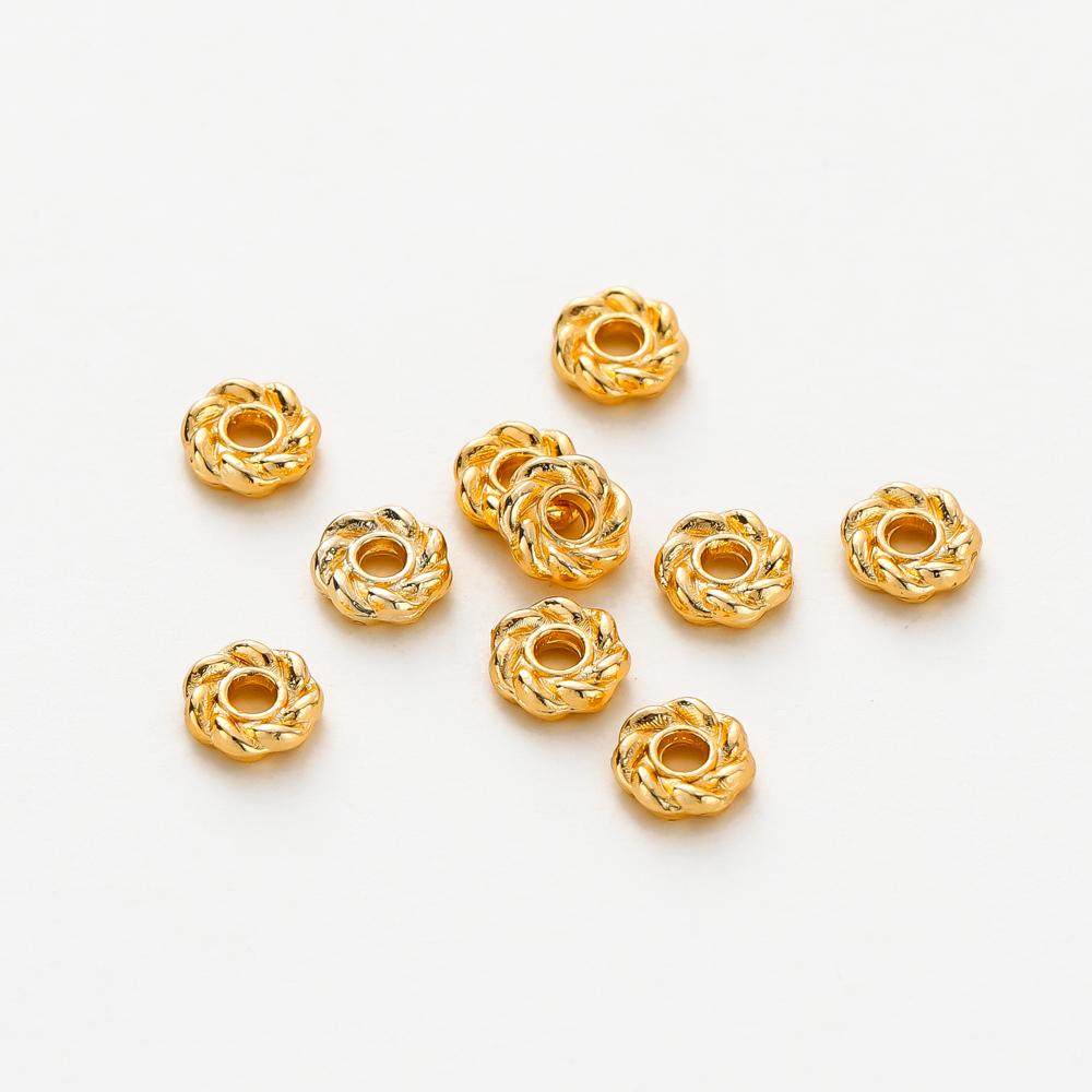 50pcs 6mm 14K 18K Gold Color Brass Round Flower Weave Polygonal Bracelets Beads Spacer Beads Jewelry Findings Accessories