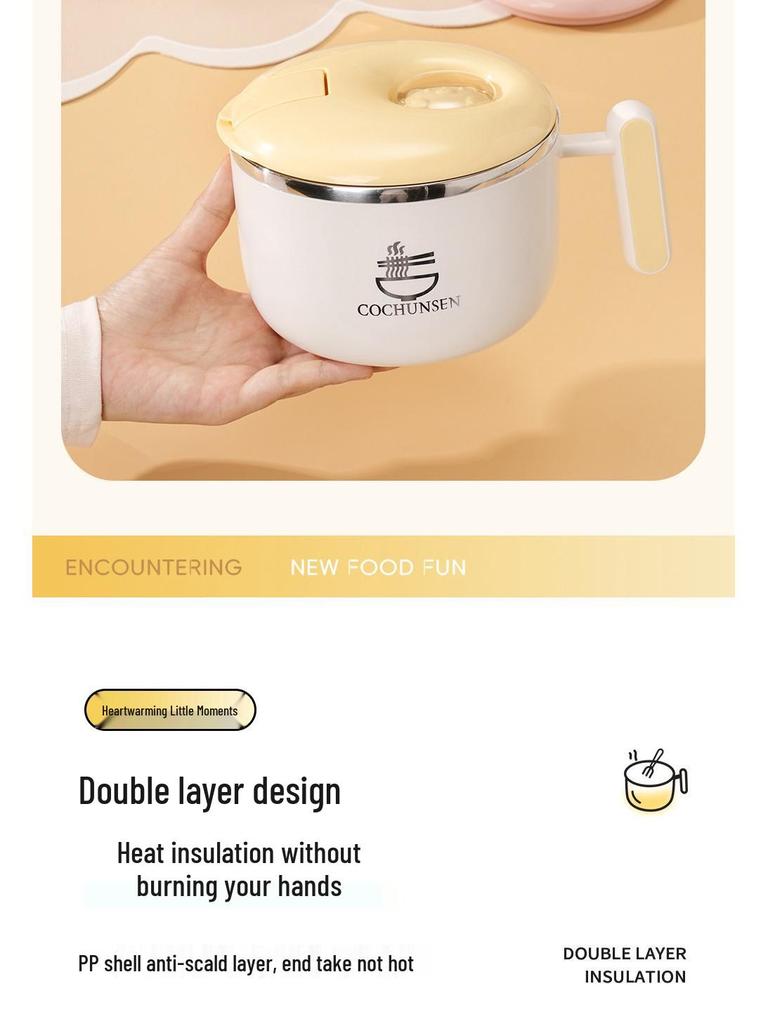 Portable Stainless Steel Noodle Bowl with Lid - Student Lunch Box Edition