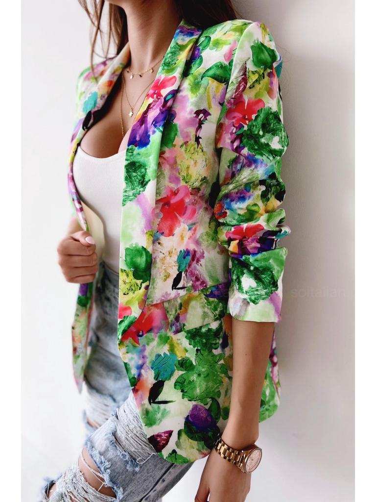 

Женский весенний блейзер 2023: Красочная куртка с длинным рукавом Medium зелёный