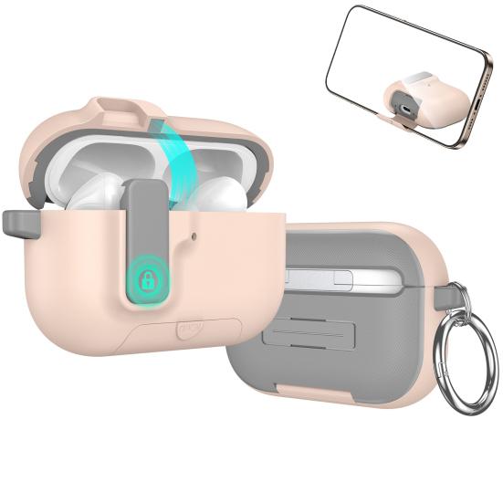 Earbud Protective Case for AirPods Pro 3 Charging Case Portable Shockproof Wireless Earphone Cover Protector Shell Skin with Lock Phone Holder