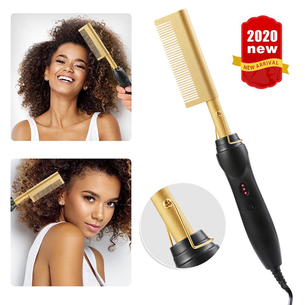 Dual-Use Electric Heated Copper Comb: Straightening & Curling Iron for Home Use Gold Head Copper Comb - EU Plug