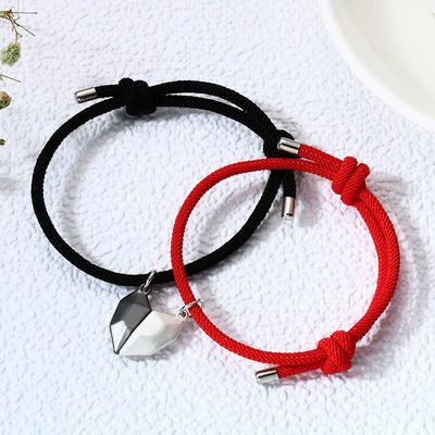 2 STÜCKE/Set Liebe Magnetisch Zieht Paar Armband Freundschaft Herz Anhänger Facettierter Charm Armreif Valentinstag Geschenk Schmuck