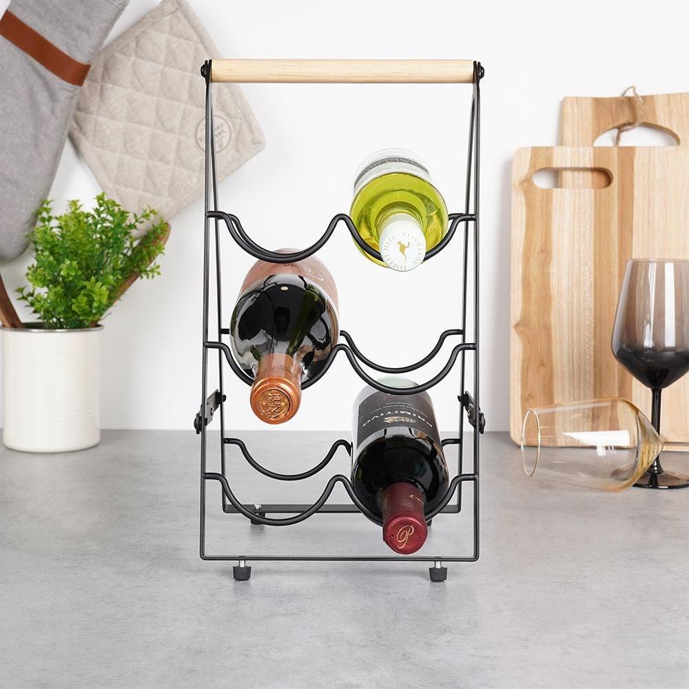 Black metal wine rack for 6 bottles 21x38 cm