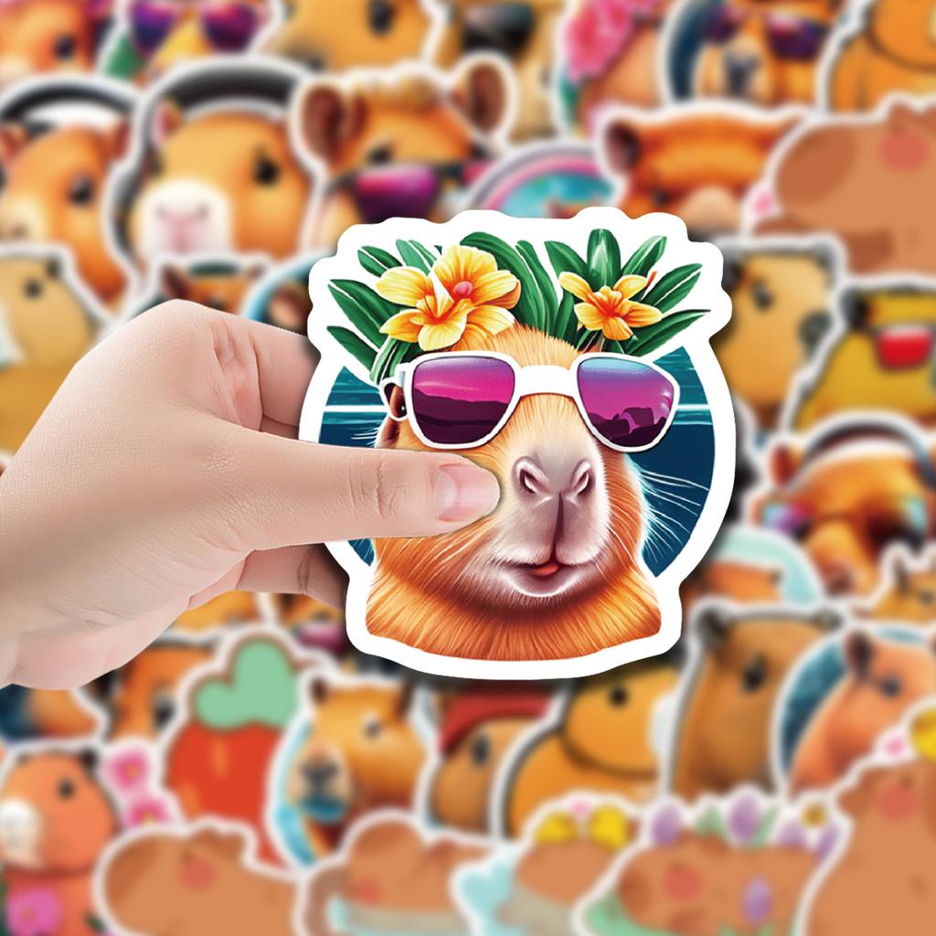 50 Capybara Doodle Stickers Suitcase Skateboard Car Decoration Stickers Waterproof Creative Animal Cartoon Stickers