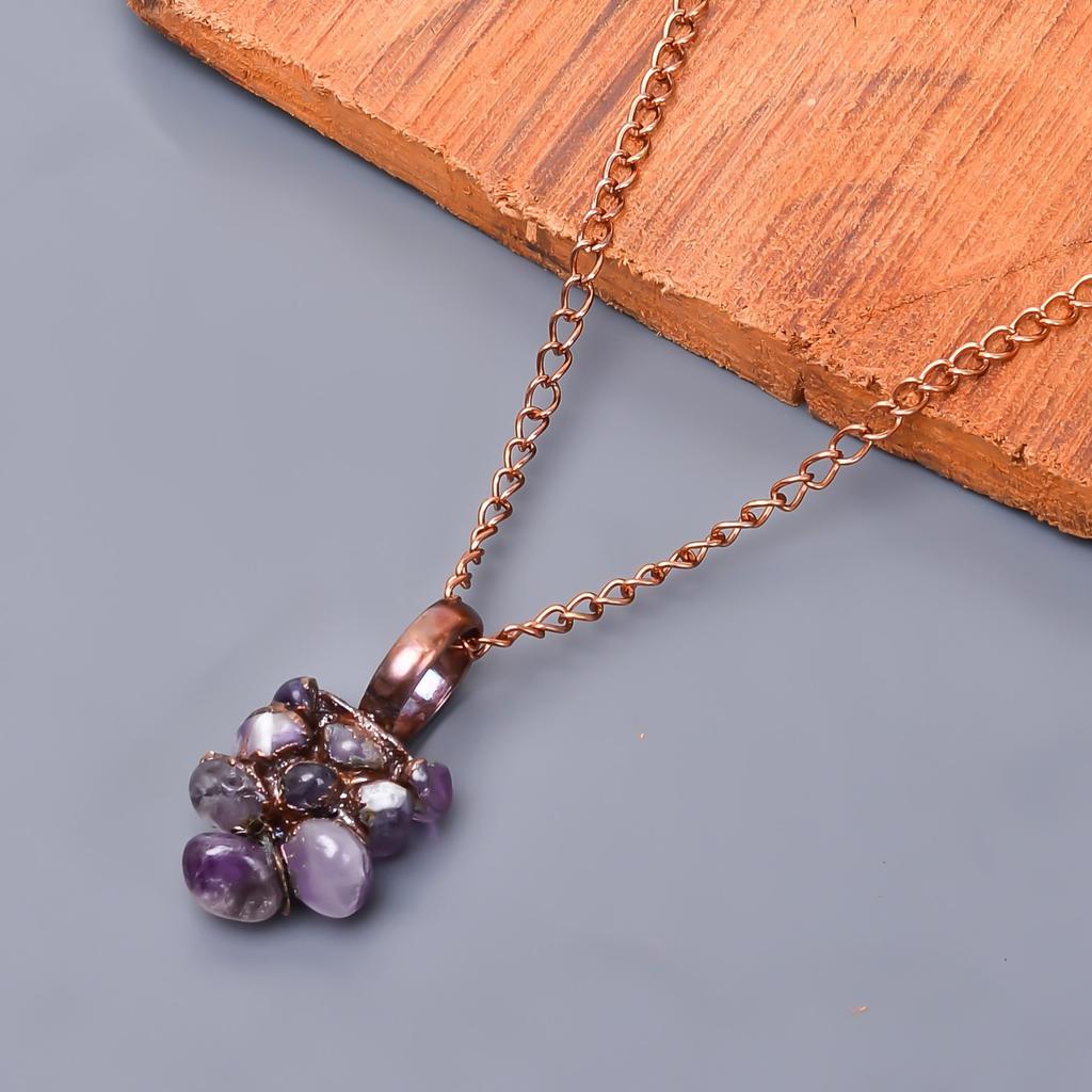 Amethyst Rough Stone Copper New Electroformed Handcrafted Chain Necklace Jewelry V-24