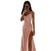 Women Satin One Shoulder Cowl Neck Maxi Dress Ruched High Slit Bodycon Slim Fit Elegant Evening Prom Party Formal Gown Multi Color