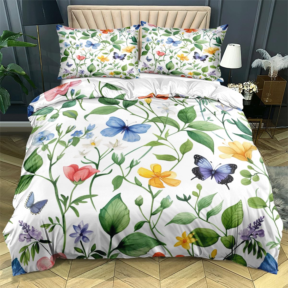 

Comforter Botanical Floral Garden Plant Flower Bedding Set Microfiber Rustic Farmhouse Comforter Single Queen King Size Comforter (quilt)-EU Single(135*200cm)3pcs
