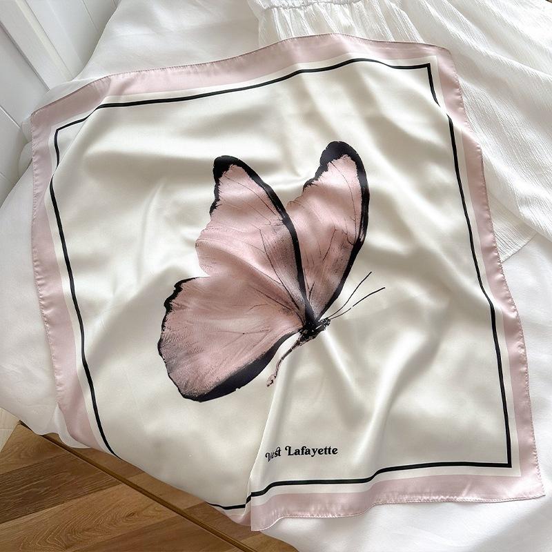 New fashion high-end silk scarf sunscreen women's printed square scarf versatile light luxury silk scarf hair accessories temperament scarf
