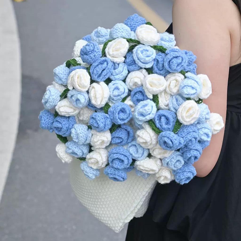 Handgefertigte Milchbaumwollgarn Rosenstrauß Decke – Perfekt für Verlobungen, Hochzeiten, Valentinstag und Qixi Geschenke.