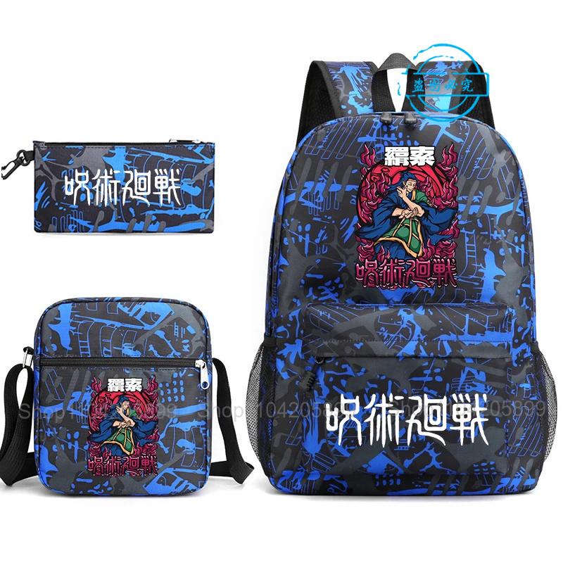 3 stuks Jujutsu Kaisen Rugzak Jongens Meisjes Anime Mochila Student Schooltas met Schoudertas Etui Dagelijks Reizen Rucksack