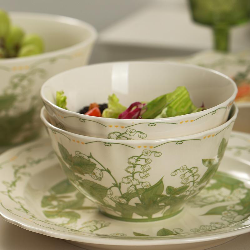 Cream Style Household Ceramic Tableware Housewarming Gift Creative Flower Rice Bowl Soup Bowl Vegetable Plate Combination Set