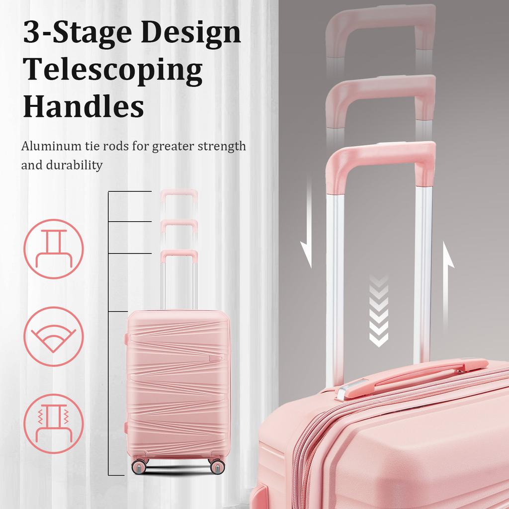 4-Piece Hardshell Luggage Set PP, Suitcase (20/24/28 Inch), 14" Cosmetic Case, Removable Wheels, Space-Saving, Lightweight & Robust Combination Lock