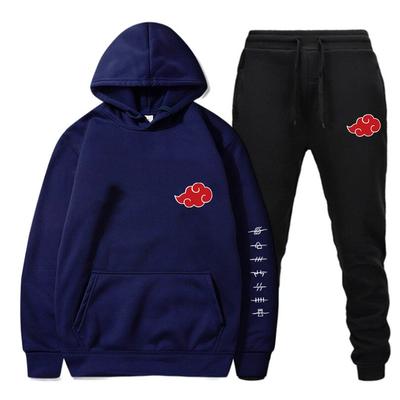 New 2 Pieces Set Akatsuki Cloud Symbols Print Hoodies+Pants Tracksuit Men Women Sweatshirt Streetwear Pullover Sudaderas