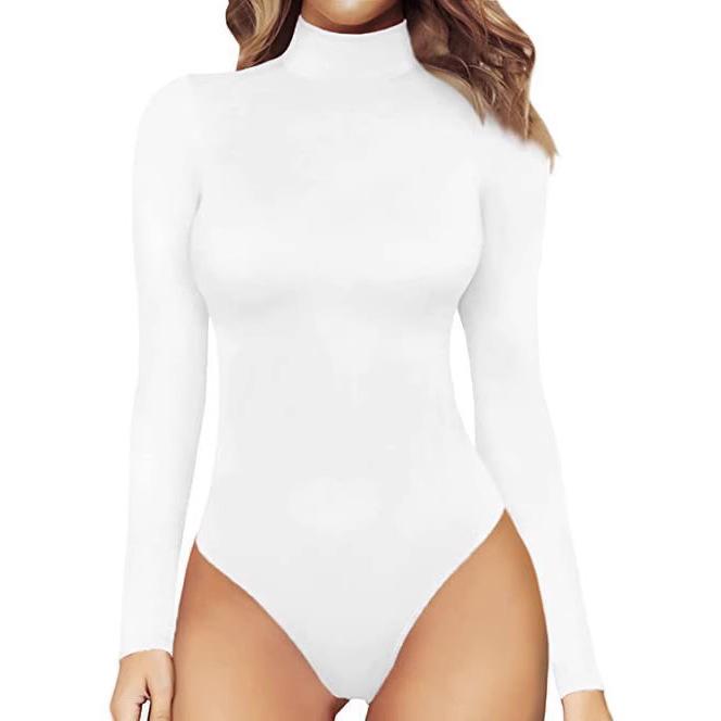 Women's Mock Neck Long Sleeve Stretchy Bodysuit Slim Fit Solid Color Body Shaper Jumpsuit Top