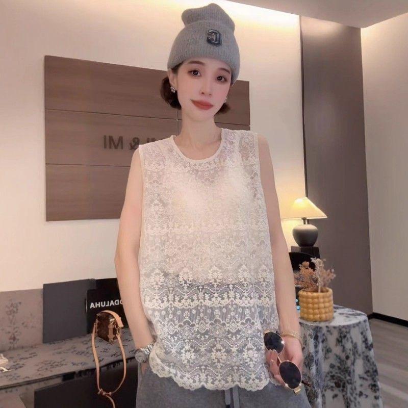 2025 Autumn/Winter Korean Retro Crochet Sleeveless Lace Vest Top