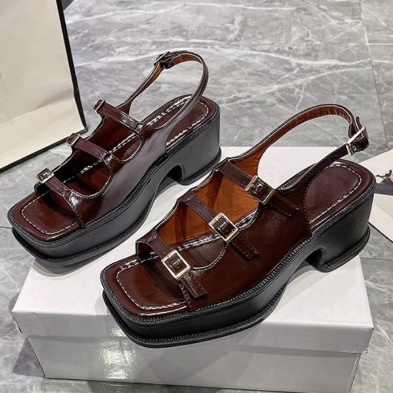 

Fashion Women s Fashion Chunky Sandals Summer New Square Head Open Toe Metal Buckle Platform Non-slip High Heels 40