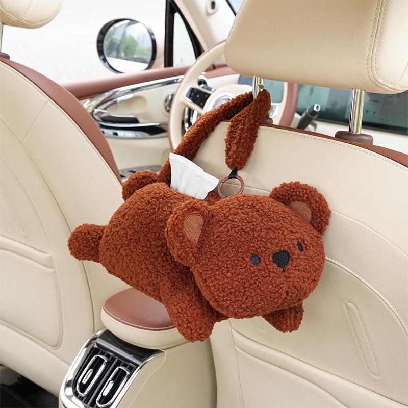 Plush Monkey Car Tissue Holder: Cute Cartoon Doll Pull-Out Tissue Box for Interior.