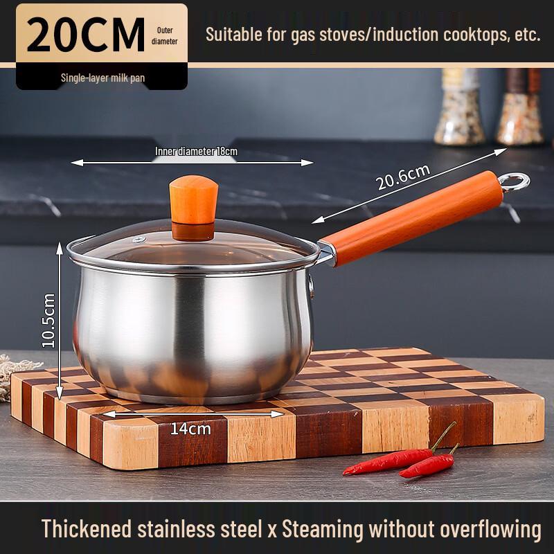 Yi Cang 20cm Stainless Steel Beech Wooden Handle Soup Pot (2-Pack) 20cm