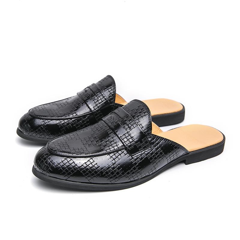 Foot fitting room half-drag leather shoes men without heels lazy pointed leather shoes British style bag head half-drag sandals