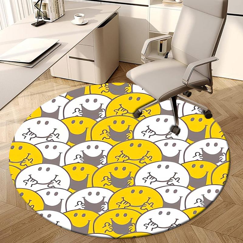 

1pc Smiley Faces Pattern Round carpet, Made of Polyester,Perfect for Decorating Office Chairs, Living Rooms,Vibrant Decorative Rug 120cm
