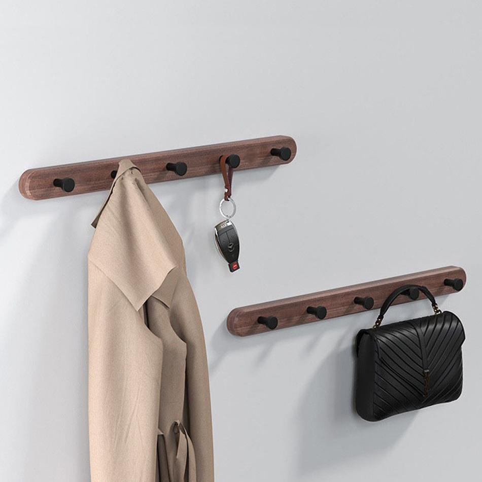 Wood Wall Hook Black 3 4 5 Round Dot Hooks for Lavatory Bathroom Creative Wall Mount Door Key Storage Hanger Coat Towel Holder