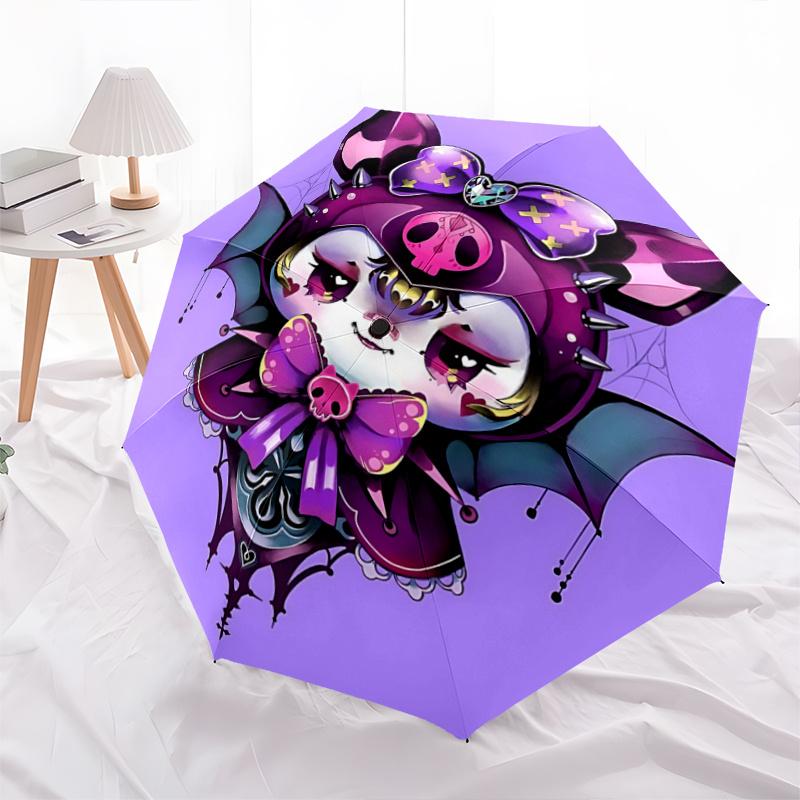 1pc Gothic Skull Bowknot Hoodie with Bat Wings - Automatic Opening Umbrella, Portable Folding Design, 8-Bone Iron Frame, Outdoor, Festival Gift for Fa