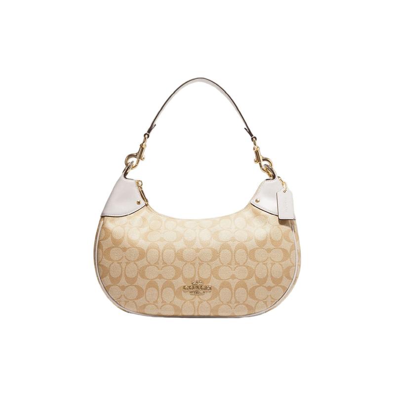 

COACH Hobo 34 gold logo logo plate classic old flower canvas with leather armpit bag hand shoulder bag regular women s khaki color золотий