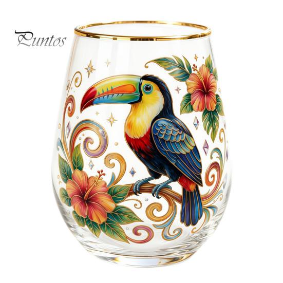 Retro Enamel Style Cup Hand Painted Glass Tumbler, Egg Shaped with Gold Rim, Clear Lead-Free Ocean Turtle Pattern Mug for Tea Coffee Wine Juice