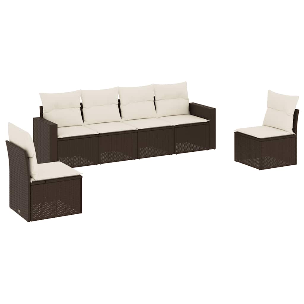 6 Piece Garden Sofa Set with Cushions Brown Poly Rattan