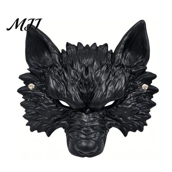Comfortable Animal Costume Mask Halloween Wolf Mask, Embossed Werewolf Face for Cosplay Party, Lightweight Latex Adjustable Strap Adults, Trick