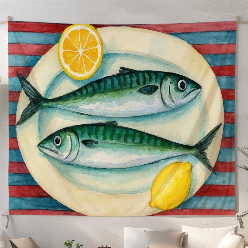 Fish-shaped lemon plate tapestry 75x100 чёрный