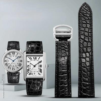 Black Brown Blue Watchband For Cartier Crocodile Strap Genuine Leather Tank Solo Key London Calibo Men's Bracelet 20 22 23 24 25