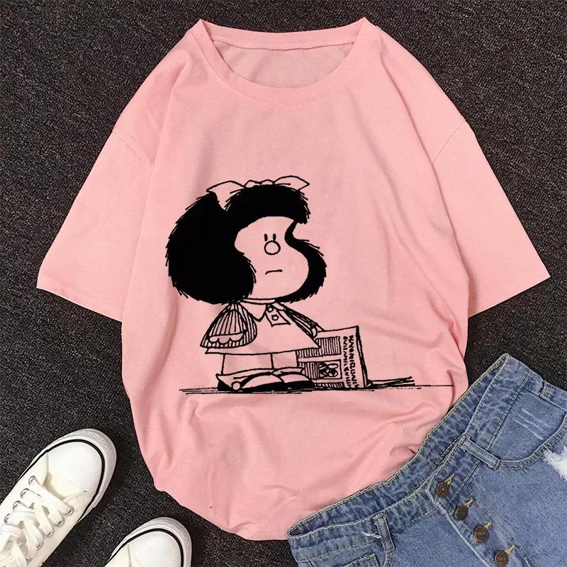 Mafalda Kawaii Graphic Print T-shirt Women Harajuku Aesthetic Pink Tops Y2k Casual Tshirt 2026 Newest Summer Fashion Female T Shirt