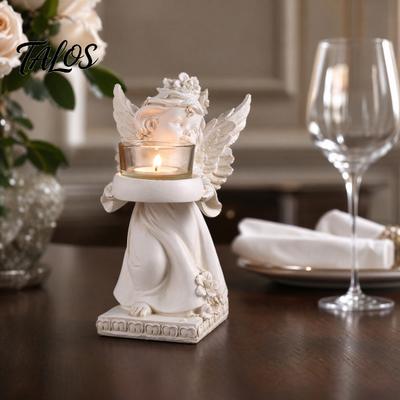 Little Angel Candle Holder, Resin Decorative Guardian Angel Tea Light Holder, Retro Cherub Sculpture for Home Church Wedding Decor