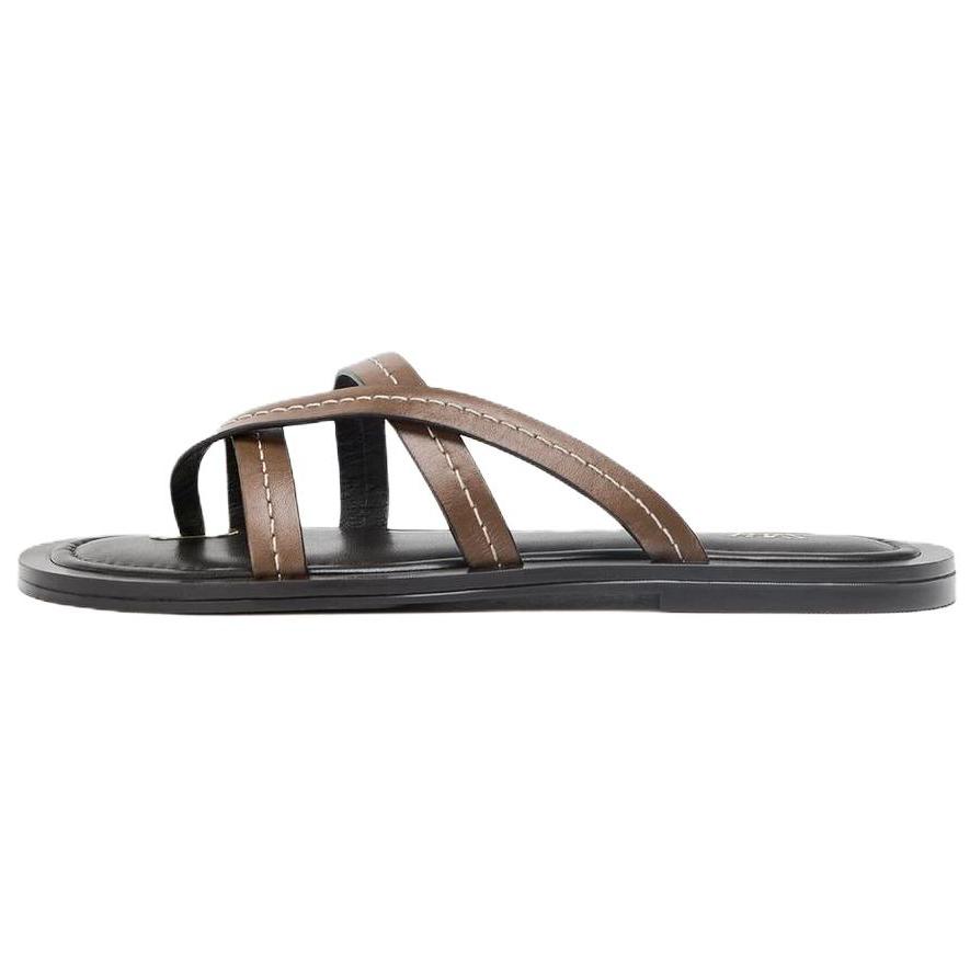 ZARA Leather Criss Cross Flat Slides Brown Womens 2633510105 37