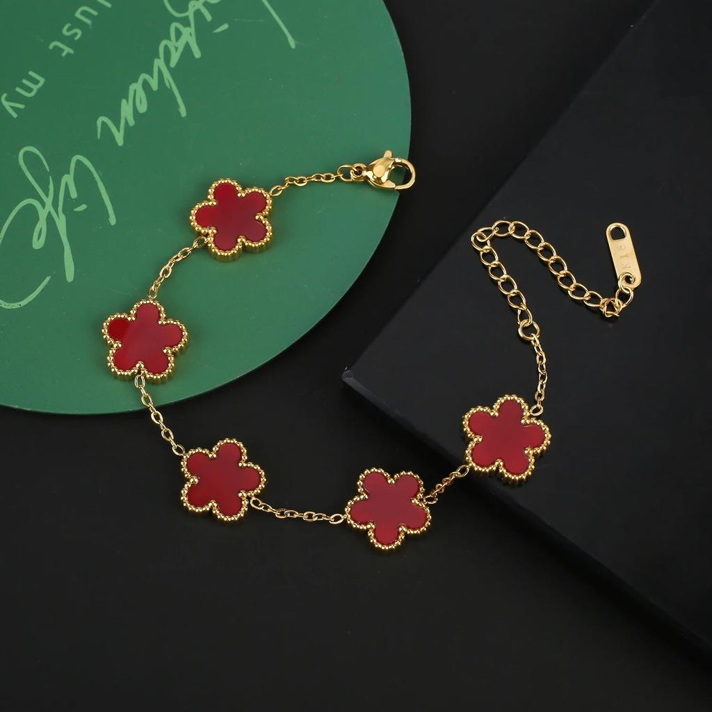 Gold Plated Hot Sale 316L Stainless Steel Plant Five Leaf Flower Bracelet Classic For Woman New Party Jewelry Clover