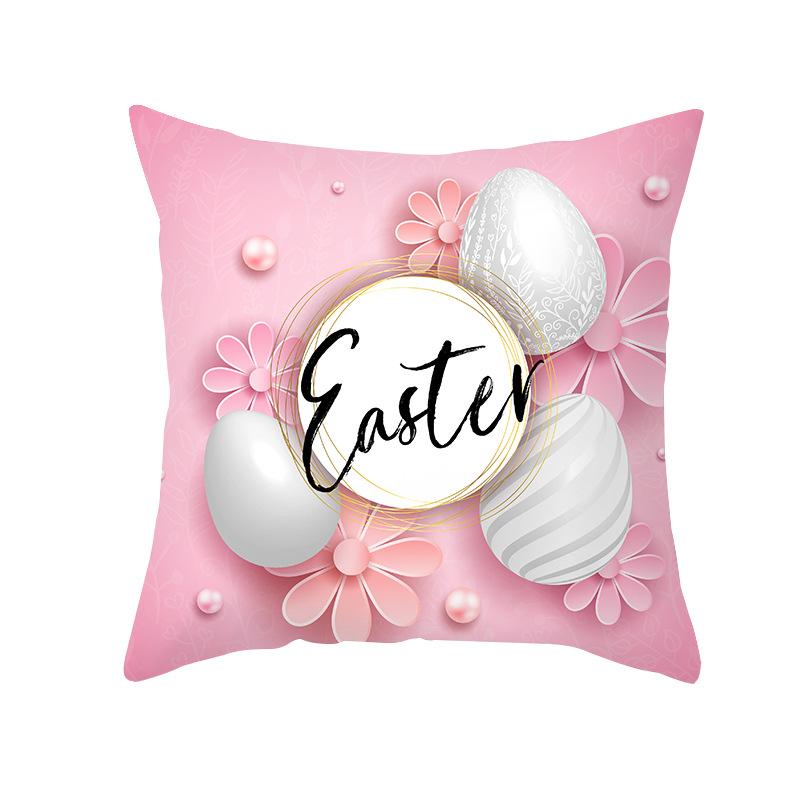 Colorful Easter Pillowcase Rabbit Egg Print Series Peach Skin Home Pillowcase Sofa Cushion
