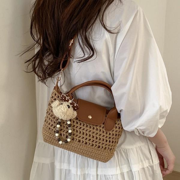 IELGY Woven Dumpling Bag Portable Straw Shoulder Messenger Bag
