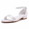 2 Cm Square Heel Sandals Shallow Mouth One-tie Buckle Sandals Ivory White Silk Satin Cloth Bride White Sandals for Women